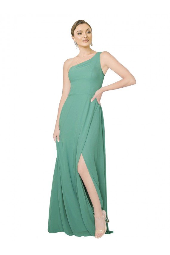 Affordable One Shoulder Asymmetric Chiffon Bridesmaid Dress with Pockets