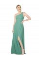 Affordable One Shoulder Asymmetric Chiffon Bridesmaid Dress with Pockets