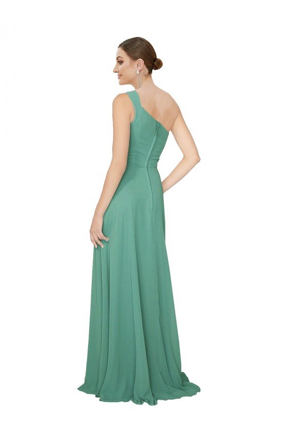 Affordable One Shoulder Asymmetric Chiffon Bridesmaid Dress with Pockets