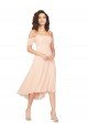 Affordable Cold Shoulder Midi Length Short Chiffon Bridesmaid Dress