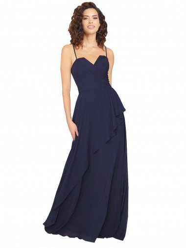 Affordable Ruffled Skirt Low Back Long Chiffon Bridesmaid Dress