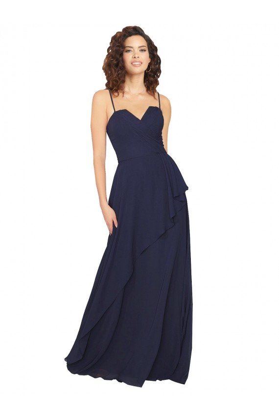 Affordable Ruffled Skirt Low Back Long Chiffon Bridesmaid Dress