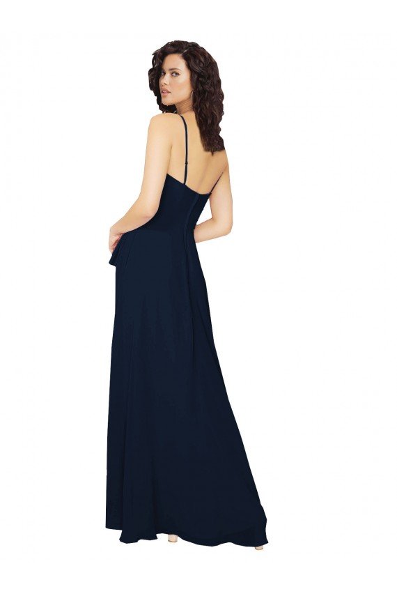 Affordable Ruffled Skirt Low Back Long Chiffon Bridesmaid Dress