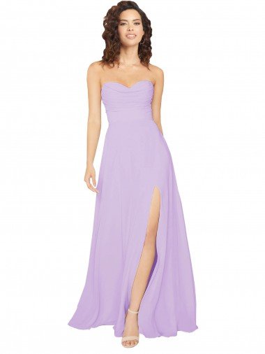 Affordable Draped Sweetheart Long Chiffon Bridesmaid Dress with Front Slit