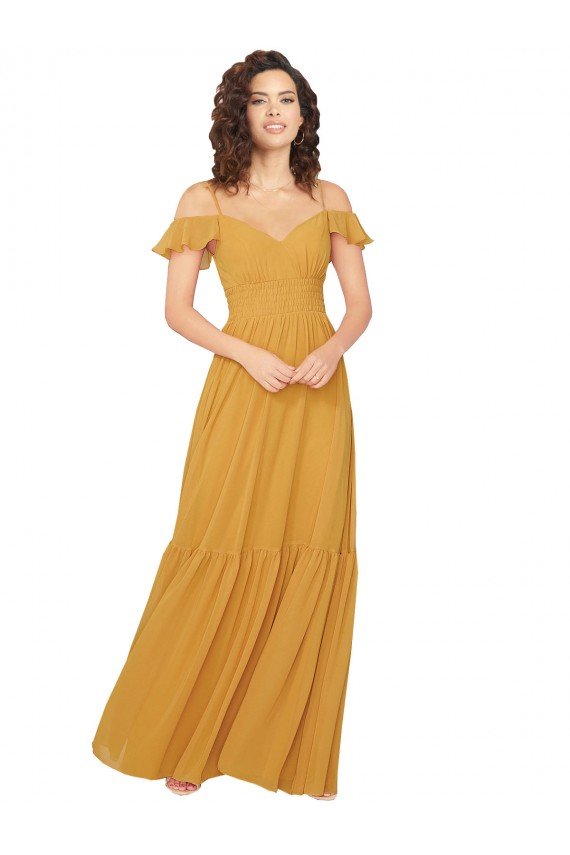 Affordable Ruched Keyhole Back Boho Chiffon Bridesmaid Dress