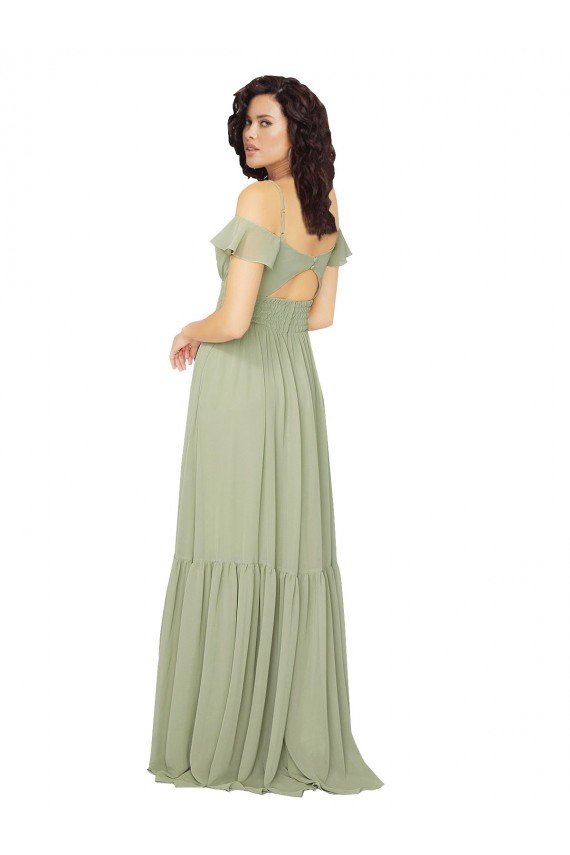 Affordable Ruched Keyhole Back Boho Chiffon Bridesmaid Dress
