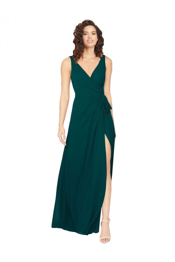 Affordable V-Neck Chiffon Bridesmaid Dress with Front Skirt Slit