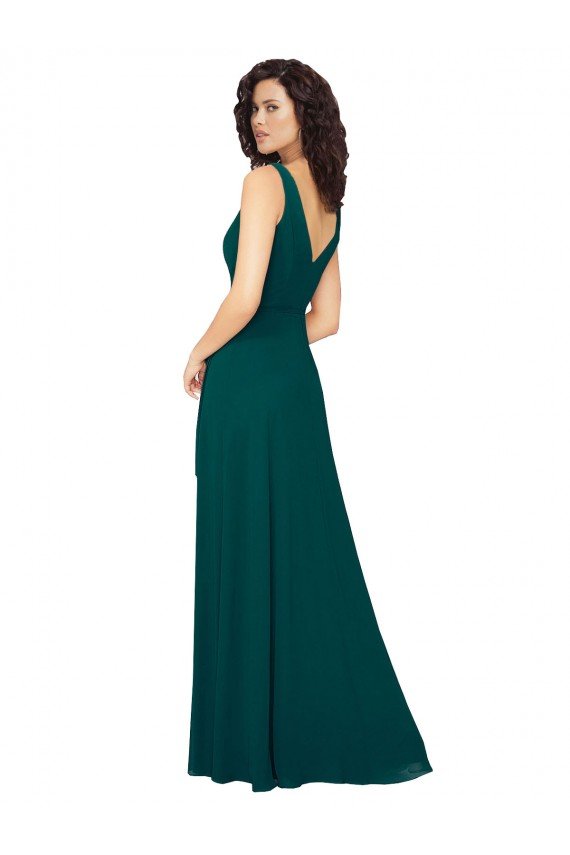 Affordable V-Neck Chiffon Bridesmaid Dress with Front Skirt Slit