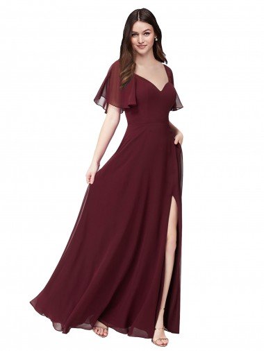 Affordable Chiffon Flutter Sleeve Sweetheart Bridesmaid Dress