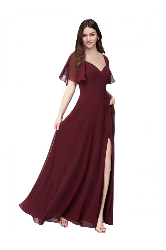 Affordable Chiffon Flutter Sleeve Sweetheart Bridesmaid Dress