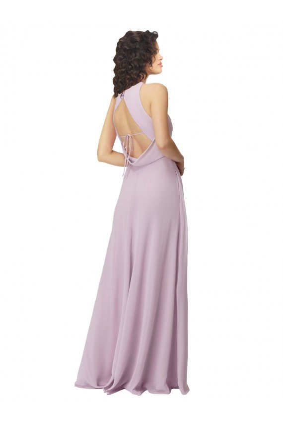 Affordable High-Halter Chiffon Bridesmaid Dress with Keyhole Cowl Back