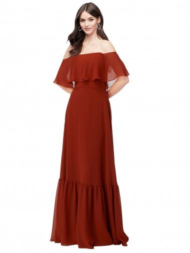 Affordable Off the Shoulder Ruffle Chiffon Bridesmaid Dress