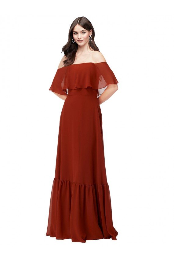 Affordable Off the Shoulder Ruffle Chiffon Bridesmaid Dress