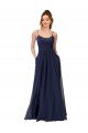 Affordable Long Chantilly Lace and Ruched Chiffon Bridesmaid Dress with Pockets