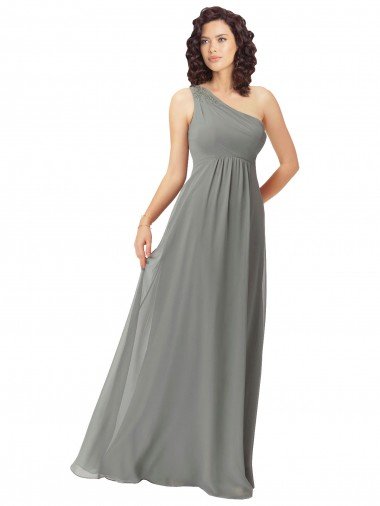 Affordable Embroidered One Shoulder Chiffon Bridesmaid Dress