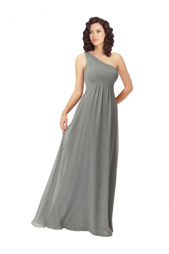 Affordable Embroidered One Shoulder Chiffon Bridesmaid Dress