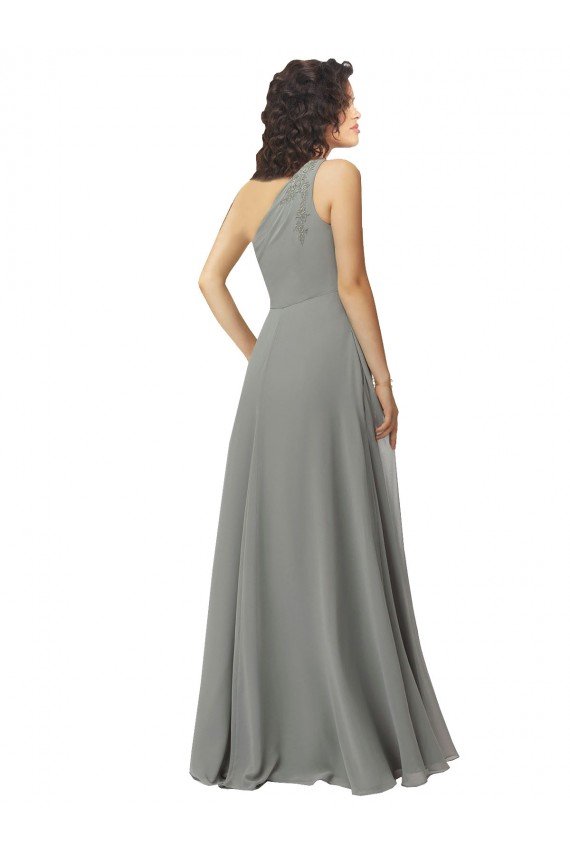 Affordable Embroidered One Shoulder Chiffon Bridesmaid Dress