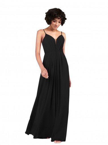 Affordable Simple V-Neckline Chiffon Formal Bridesmaid Dress with Pleated Skirt
