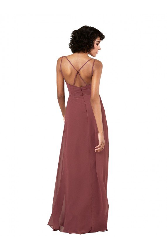 Affordable Simple V-Neckline Chiffon Formal Bridesmaid Dress with Pleated Skirt