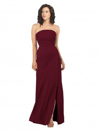 Affordable Simple Strapless Chiffon Bridesmaid Dress with Rounded Neckline