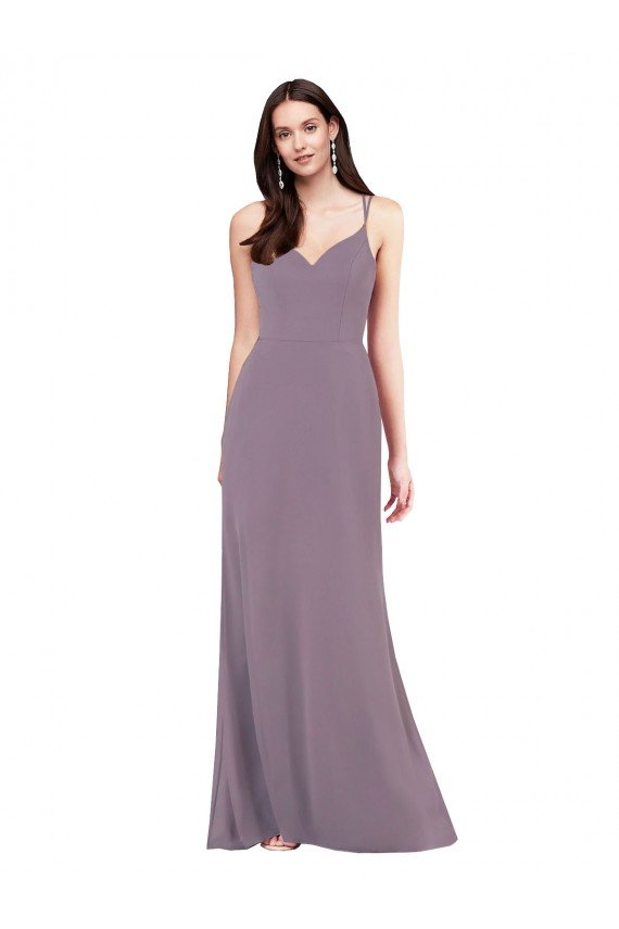 Affordable Simple Floor-Length Chiffon Formal Bridesmaid Dress with Criss-Cross Back