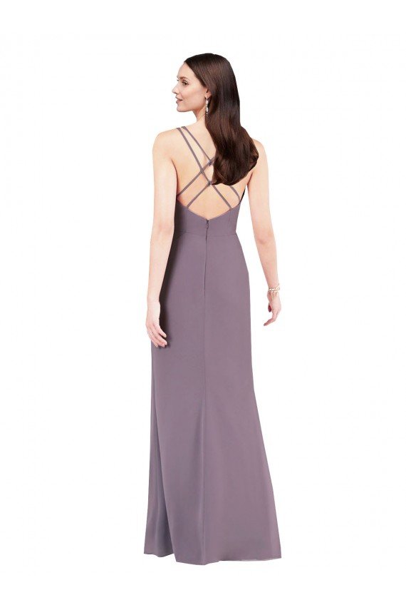Affordable Simple Floor-Length Chiffon Formal Bridesmaid Dress with Criss-Cross Back