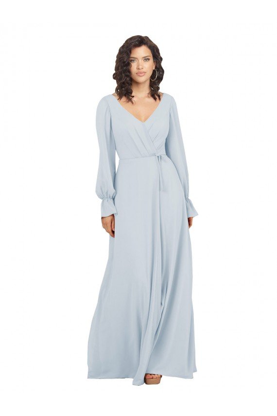 Affordable Long Sleeve Chiffon Bridesmaid Dress with Bow Detail
