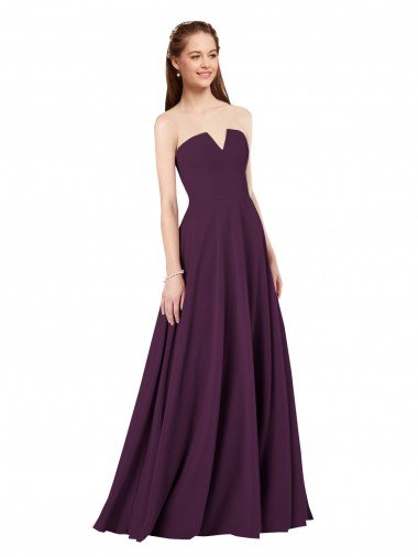 Affordable Strapless Chiffon Bridesmaid Dress with Notched Neckline