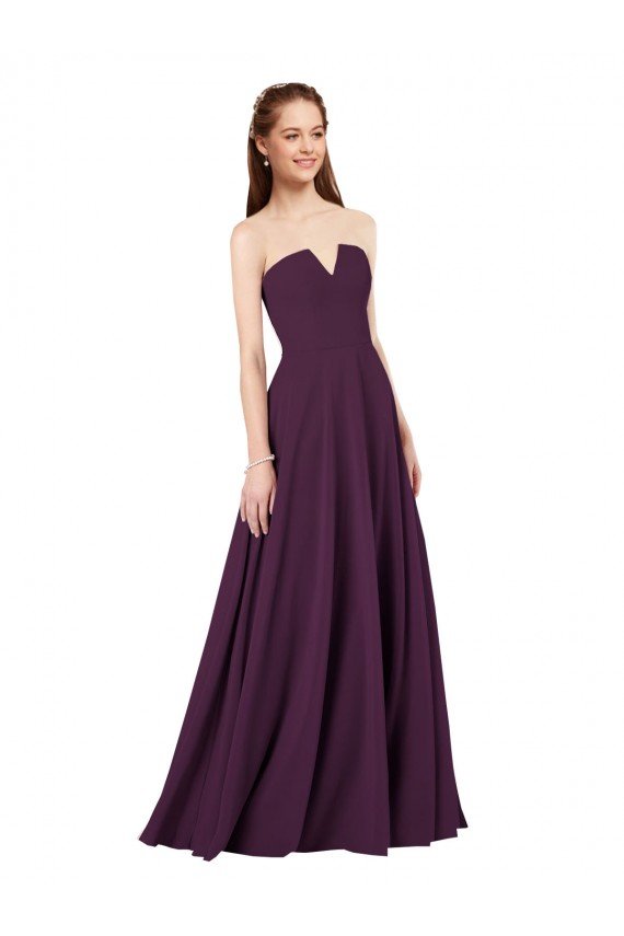 Affordable Strapless Chiffon Bridesmaid Dress with Notched Neckline