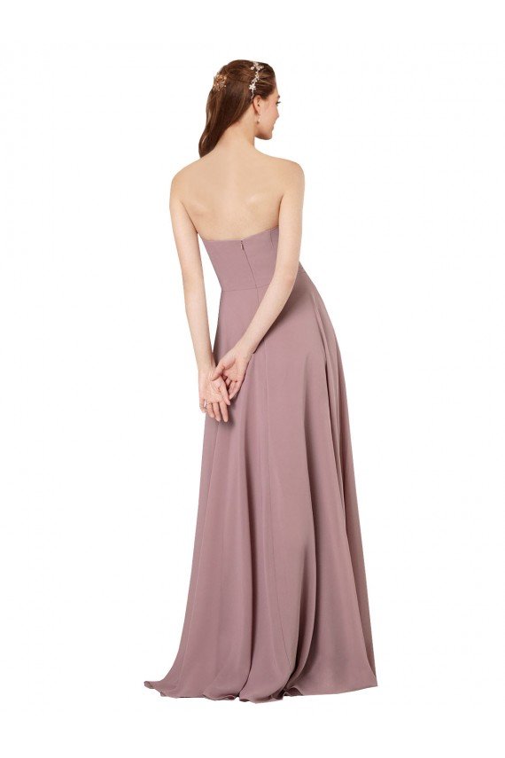 Affordable Strapless Chiffon Bridesmaid Dress with Notched Neckline