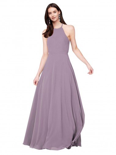 Affordable Floor Length Long Chiffon Bridesmaid Dress with Double Bow Feature