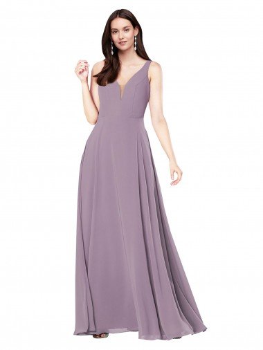 Affordable Long Chiffon Formal Bridesmaid Dress with Open Back