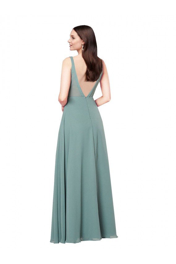 Affordable Long Chiffon Formal Bridesmaid Dress with Open Back