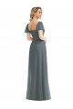 Affordable Puff Sleeves Chiffon Maxi Bridesmaid Dress with Front Slit