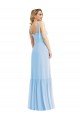 Affordable Tie Shoulder Bustier Bodice Ruffle Hem Maxi Bridesmaid Dress