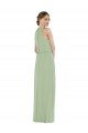 Affordable High Neck Scarf Tie Blouson Bodice Maxi Bridesmaid Dress with Front Slit