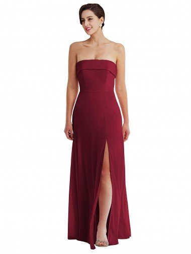 Affordable Cuffed Strapless Maxi Formal Bridesmaid Dress with Front Slit
