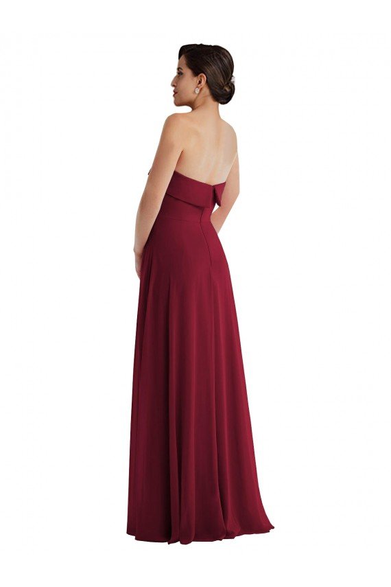 Affordable Cuffed Strapless Maxi Formal Bridesmaid Dress with Front Slit