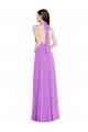 Affordable Halter Backless Maxi Formal Bridesmaid Dress with Button Ruffle Placket