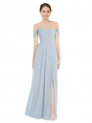 Affordable Off the Shoulder Basque Neck Maxi Bridesmaid Dress with Flounce Sleeves