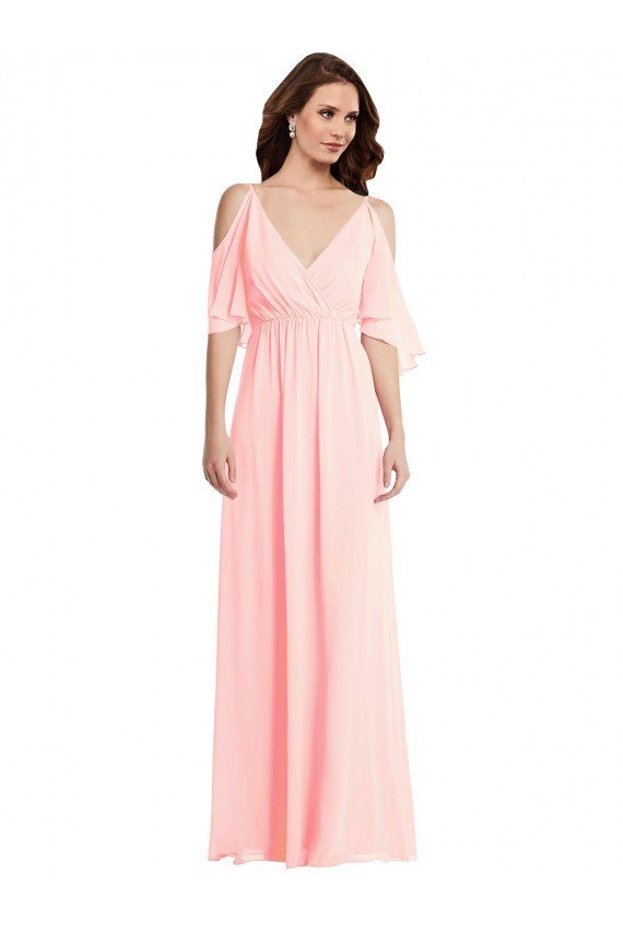 Affordable Cold Shoulder Draped Wrap Maxi Bridesmaid Dress
