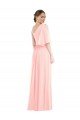 Affordable One Shoulder Bell Sleeves Chiffon Maxi Bridesmaid Dress