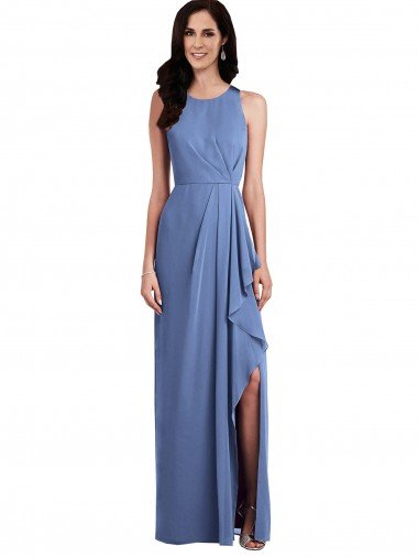 Affordable Sleeveless Chiffon Bridesmaid Dress with Draped Front Slit