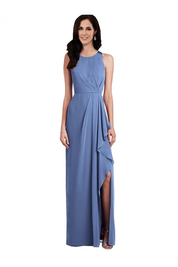 Affordable Sleeveless Chiffon Bridesmaid Dress with Draped Front Slit