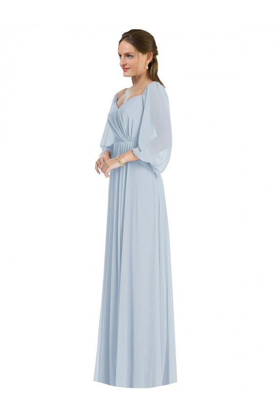 Affordable Off the Shoulder Puff Sleeve Maxi Formal Bridesmaid Dress with Front Slit