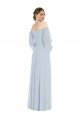 Affordable Off the Shoulder Puff Sleeve Maxi Formal Bridesmaid Dress with Front Slit