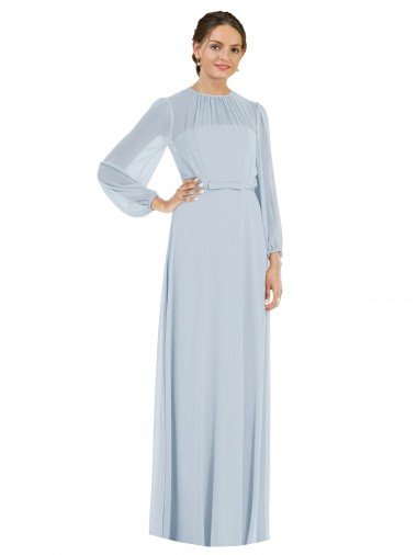 Affordable Strapless Chiffon Maxi Formal Bridesmaid Dress with Puff Sleeve Blouson Overlay