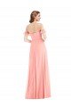 Affordable Off the Shoulder Ruffle Cuff Sleeve Chiffon Maxi Bridesmaid Dress
