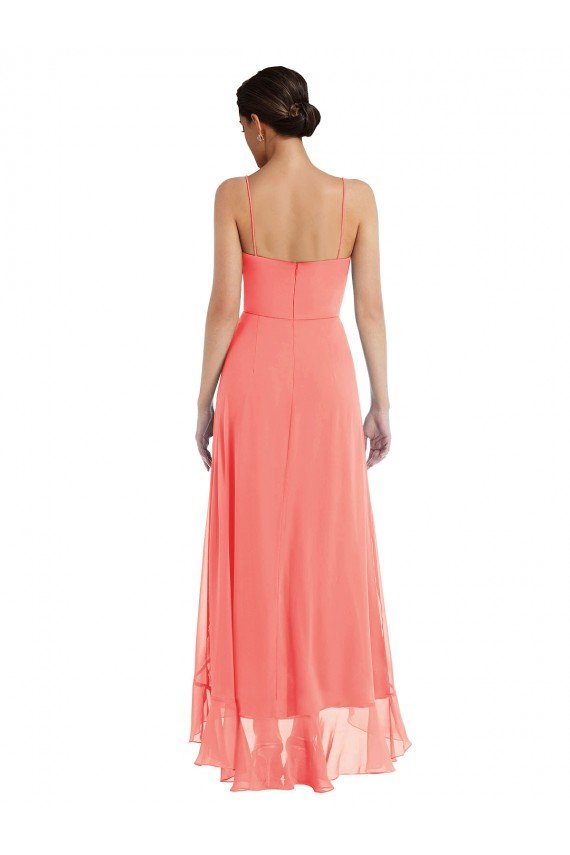 Affordable Scoop Neck Ruffle Trimmed High Low Maxi Bridesmaid Dress