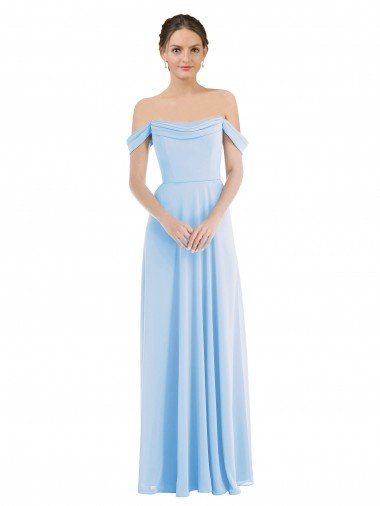 Affordable Off the Shoulder Draped Neckline Maxi Formal Bridesmaid Dress